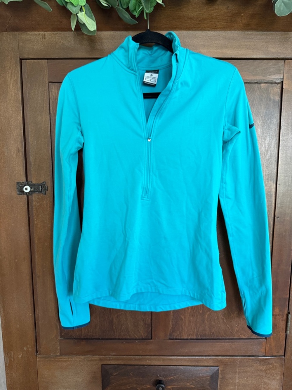 Nike Women's Turquoise Quarter-Zip Long Sleeve Top